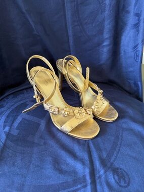 Michael Kors Metallic Gold Floral Slingback Heels